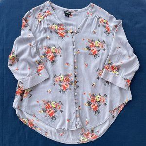 Torrid Light Bluish Gray Blouse with Flowers (see desc for condition notes)